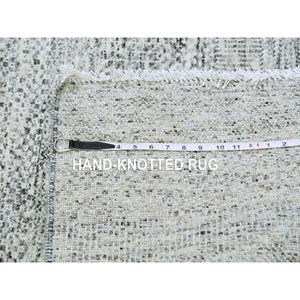 4'x12'2" Medium Gray, Tone On Tone, Modern Grass Design, Organic Undyed Wool, Hand Knotted, Wide Runner Oriental Rug FWR477180
