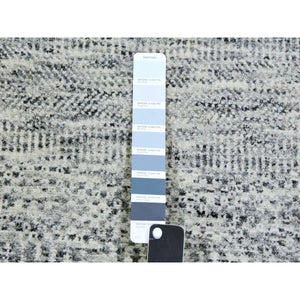 2'6"x20'5" Harbor Gray, Organic Undyed Wool, Hand Knotted Modern Grass Design, Tone on Tone, XL Runner Oriental Rug FWR477186