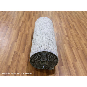 2'6"x20'5" Harbor Gray, Organic Undyed Wool, Hand Knotted Modern Grass Design, Tone on Tone, XL Runner Oriental Rug FWR477186