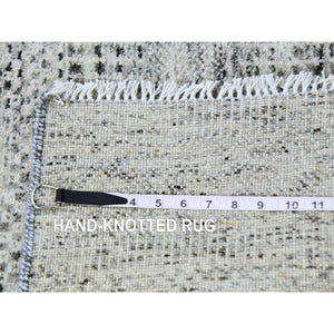 2'6"x20'5" Harbor Gray, Organic Undyed Wool, Hand Knotted Modern Grass Design, Tone on Tone, XL Runner Oriental Rug FWR477186