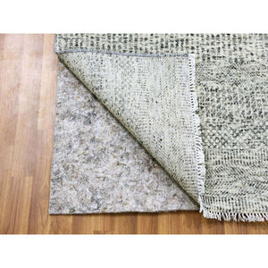 2'6"x23'4" Gentle Gray, Modern Grass Design, Tone On Tone, Undyed 100% Wool, Hand Knotted, Xl Runner Oriental Rug FWR477192