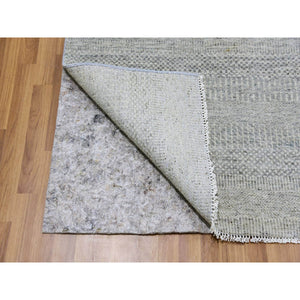 10'x10' Pale Smoke Gray, Modern Grass Design, Tone On Tone, Undyed 100% Wool, Hand Knotted, Square Oriental Rug FWR477210