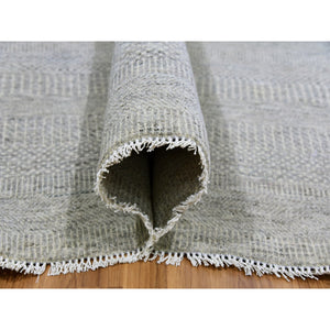 10'x10' Pale Smoke Gray, Modern Grass Design, Tone On Tone, Undyed 100% Wool, Hand Knotted, Square Oriental Rug FWR477210