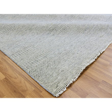 Load image into Gallery viewer, 10&#39;x10&#39; Pale Smoke Gray, Modern Grass Design, Tone On Tone, Undyed 100% Wool, Hand Knotted, Square Oriental Rug FWR477210