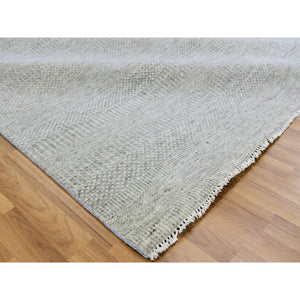 10'x10' Pale Smoke Gray, Modern Grass Design, Tone On Tone, Undyed 100% Wool, Hand Knotted, Square Oriental Rug FWR477210