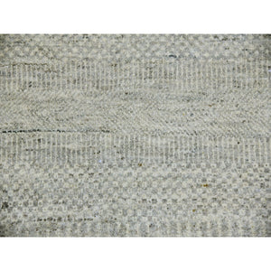 10'x10' Pale Smoke Gray, Modern Grass Design, Tone On Tone, Undyed 100% Wool, Hand Knotted, Square Oriental Rug FWR477210