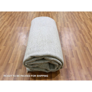 10'x10' Pale Smoke Gray, Modern Grass Design, Tone On Tone, Undyed 100% Wool, Hand Knotted, Square Oriental Rug FWR477210