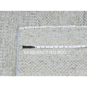10'x10' Pale Smoke Gray, Modern Grass Design, Tone On Tone, Undyed 100% Wool, Hand Knotted, Square Oriental Rug FWR477210