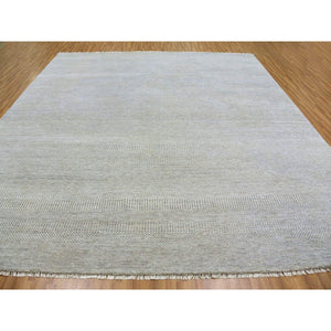12'x12'4" Olive Gray, Hand Knotted, Tone On Tone, Modern Grass Design, Natural Undyed Wool, Square Oriental Rug FWR477246