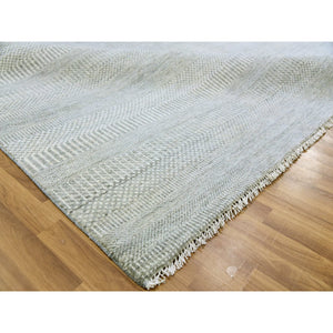 12'x12'4" Olive Gray, Hand Knotted, Tone On Tone, Modern Grass Design, Natural Undyed Wool, Square Oriental Rug FWR477246
