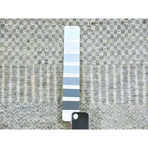 12'x12'4" Olive Gray, Hand Knotted, Tone On Tone, Modern Grass Design, Natural Undyed Wool, Square Oriental Rug FWR477246