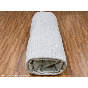 12'x12'4" Olive Gray, Hand Knotted, Tone On Tone, Modern Grass Design, Natural Undyed Wool, Square Oriental Rug FWR477246