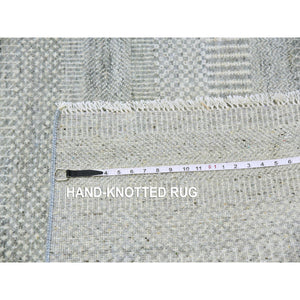 12'x12'4" Olive Gray, Hand Knotted, Tone On Tone, Modern Grass Design, Natural Undyed Wool, Square Oriental Rug FWR477246