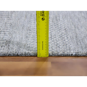 6'x6' Dark Gray, Hand Knotted, Tone on Tone, Modern Grass Design, Natural Undyed Wool, Square Oriental Rug FWR477258