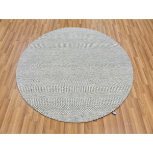 5'x5' Rustic Gray, Tone On Tone, Hand Knotted, Pure Undyed Wool, Round Grass Design Oriental Rug FWR477264