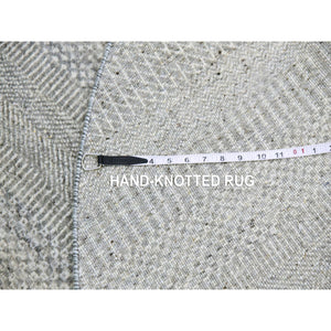 5'x5' Rustic Gray, Tone On Tone, Hand Knotted, Pure Undyed Wool, Round Grass Design Oriental Rug FWR477264