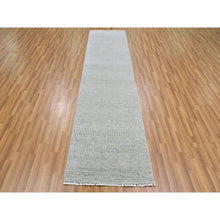 Load image into Gallery viewer, 2&#39;6&quot;x10&#39;2&quot; Gainsboro Gray, 100% Undyed Wool, Hand Knotted, Tone On Tone, Modern Grass Design, Runner Oriental Rug FWR477270