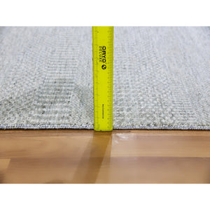 2'6"x10'2" Gainsboro Gray, 100% Undyed Wool, Hand Knotted, Tone On Tone, Modern Grass Design, Runner Oriental Rug FWR477270