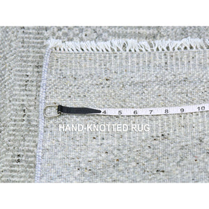 2'6"x10'2" Gainsboro Gray, 100% Undyed Wool, Hand Knotted, Tone On Tone, Modern Grass Design, Runner Oriental Rug FWR477270