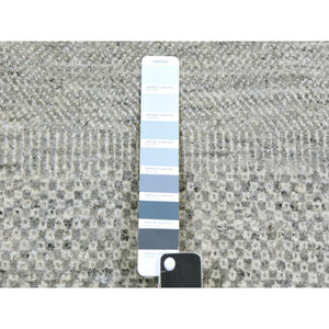 2'6"x10'2" Pastel Gray, Modern Hand Knotted Grass Design, Organic Undyed Wool, Tone On Tone, Runner Oriental Rug FWR477276
