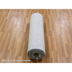 2'6"x10'2" Pastel Gray, Modern Hand Knotted Grass Design, Organic Undyed Wool, Tone On Tone, Runner Oriental Rug FWR477276