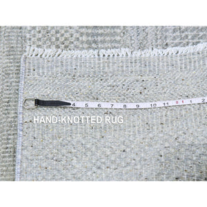 2'6"x10'2" Pastel Gray, Modern Hand Knotted Grass Design, Organic Undyed Wool, Tone On Tone, Runner Oriental Rug FWR477276