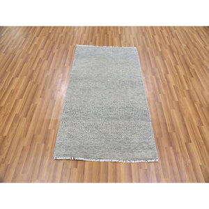 3'x5'3" Perfect Gray, Natural Undyed Wool, Modern Grass Design, Hand Knotted, Tone On Tone, Oriental Rug FWR477312
