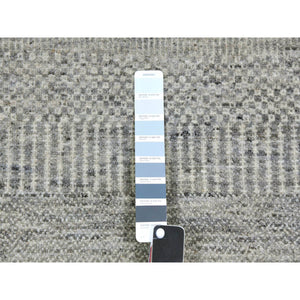 3'x5'3" Perfect Gray, Natural Undyed Wool, Modern Grass Design, Hand Knotted, Tone On Tone, Oriental Rug FWR477312