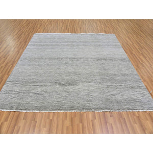 8'x8' Silver Gray, Modern Grass Design, Tone On Tone, Undyed 100% Wool, Hand Knotted, Square Oriental Rug FWR477354