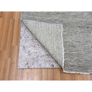 8'x8' Silver Gray, Modern Grass Design, Tone On Tone, Undyed 100% Wool, Hand Knotted, Square Oriental Rug FWR477354