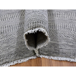 8'x8' Silver Gray, Modern Grass Design, Tone On Tone, Undyed 100% Wool, Hand Knotted, Square Oriental Rug FWR477354
