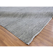 Load image into Gallery viewer, 8&#39;x8&#39; Silver Gray, Modern Grass Design, Tone On Tone, Undyed 100% Wool, Hand Knotted, Square Oriental Rug FWR477354