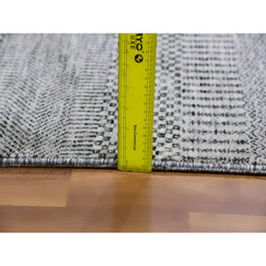 8'x8' Silver Gray, Modern Grass Design, Tone On Tone, Undyed 100% Wool, Hand Knotted, Square Oriental Rug FWR477354