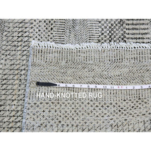 8'x8' Silver Gray, Modern Grass Design, Tone On Tone, Undyed 100% Wool, Hand Knotted, Square Oriental Rug FWR477354