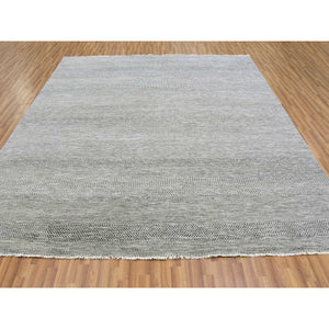 10'x10' Cloud Gray, Tone on Tone, Hand Knotted, Pure Undyed Wool, Round Grass Design Oriental Rug FWR477366