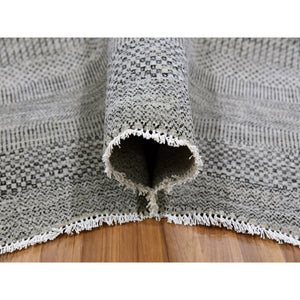 10'x10' Cloud Gray, Tone on Tone, Hand Knotted, Pure Undyed Wool, Round Grass Design Oriental Rug FWR477366