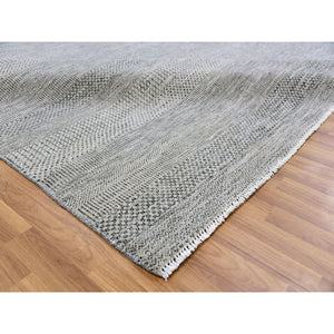 10'x10' Cloud Gray, Tone on Tone, Hand Knotted, Pure Undyed Wool, Round Grass Design Oriental Rug FWR477366