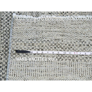 10'x10' Cloud Gray, Tone on Tone, Hand Knotted, Pure Undyed Wool, Round Grass Design Oriental Rug FWR477366