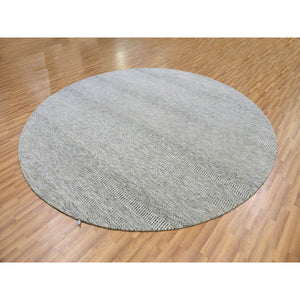 10'x10' Sea Gray, Tone On Tone, Hand Knotted, Round Pure Undyed Wool Grass Design Oriental Rug FWR477378