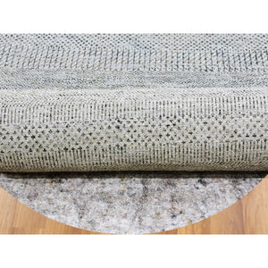 10'x10' Sea Gray, Tone On Tone, Hand Knotted, Round Pure Undyed Wool Grass Design Oriental Rug FWR477378