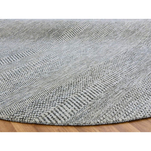 10'x10' Sea Gray, Tone On Tone, Hand Knotted, Round Pure Undyed Wool Grass Design Oriental Rug FWR477378