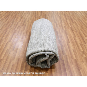 10'x10' Sea Gray, Tone On Tone, Hand Knotted, Round Pure Undyed Wool Grass Design Oriental Rug FWR477378