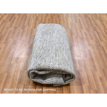 Load image into Gallery viewer, 8&#39;x8&#39; Bright Gray, Hand Knotted, Tone On Tone, Grass Design, Round Pure Undyed Wool Oriental Rug FWR477384