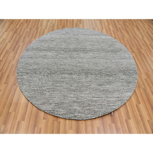 6'x6' Perfect Gray, Natural Undyed Wool, Modern Grass Design, Hand Knotted, Tone On Tone, Round Oriental Rug FWR477396