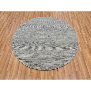 5'x5' Pastel Gray, Natural Undyed Wool, Modern Grass Design, Hand Knotted, Tone On Tone, Round Oriental Rug FWR477402