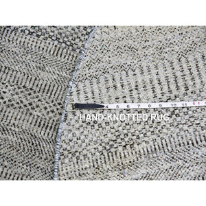 5'x5' Pastel Gray, Natural Undyed Wool, Modern Grass Design, Hand Knotted, Tone On Tone, Round Oriental Rug FWR477402