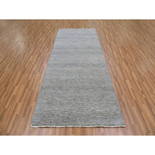 Load image into Gallery viewer, 4&#39;1&quot;x12&#39;1&quot; Gentle Gray, Modern Tone On Tone Grass Design, Hand Knotted, Undyed Organic Wool, Runner Oriental Rug FWR477408