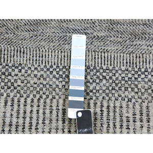 4'1"x12'1" Gentle Gray, Modern Tone On Tone Grass Design, Hand Knotted, Undyed Organic Wool, Runner Oriental Rug FWR477408