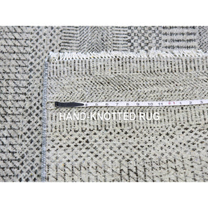 4'1"x12'1" Gentle Gray, Modern Tone On Tone Grass Design, Hand Knotted, Undyed Organic Wool, Runner Oriental Rug FWR477408