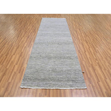 Load image into Gallery viewer, 4&#39;1&quot;x12&#39;1&quot; Metallic Gray, Pure Undyed Wool, Tone On Tone, Modern Grass Design, Hand Knotted, Wide Runner Oriental Rug FWR477414